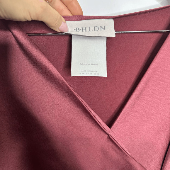 BHLDN Louisa Satin Charmeuse Midi Dress In Pink Satin Wrap bridesmaid US 6 - Picture 4 of 7